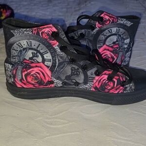 Black and Pink High-Top Sneakers